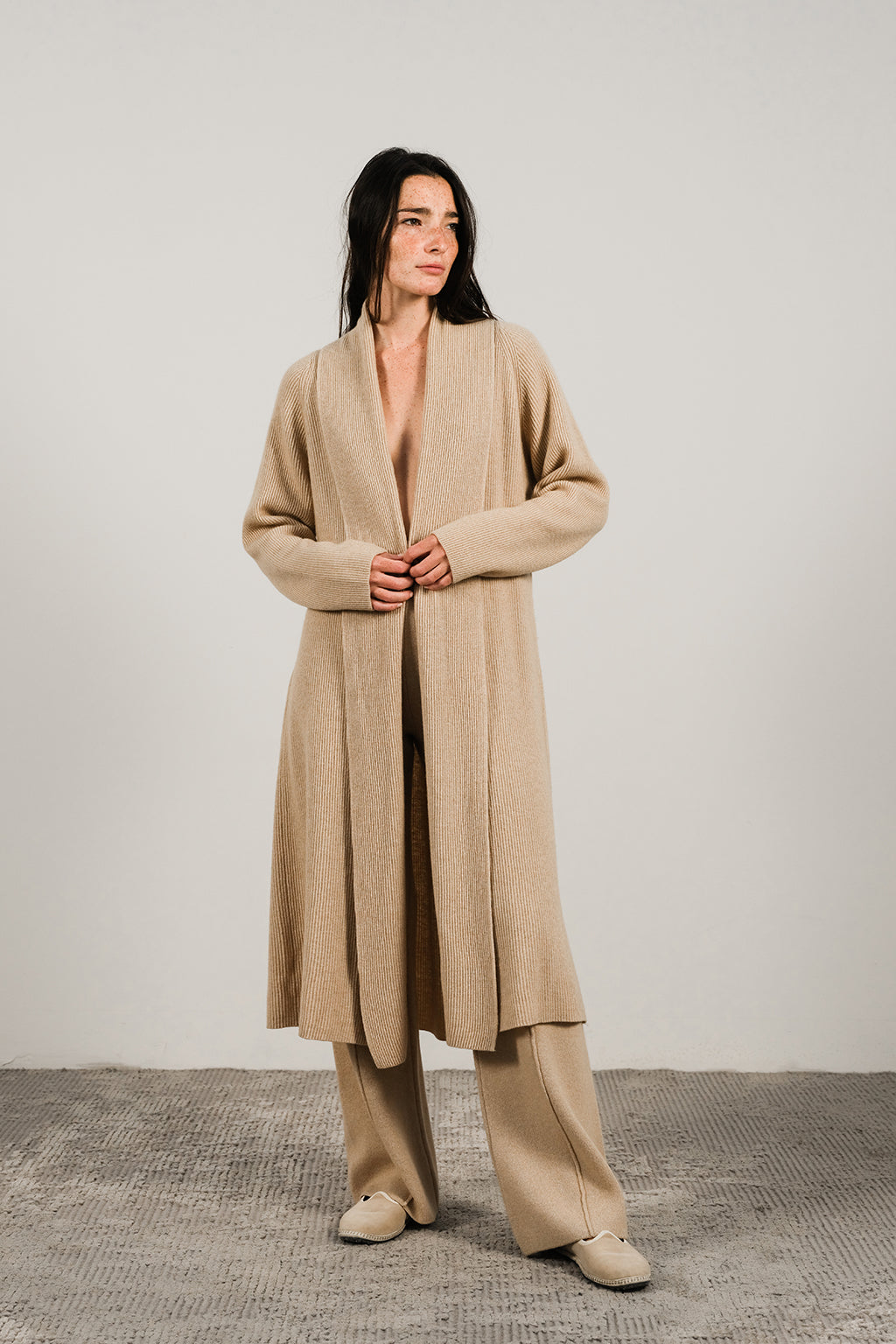 CASHMERE MIX SHAWL-COLLAR MAXI CARDIGAN